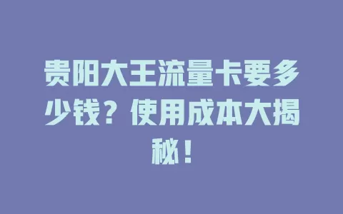 贵阳大王流量卡要多少钱？使用成本大揭秘！