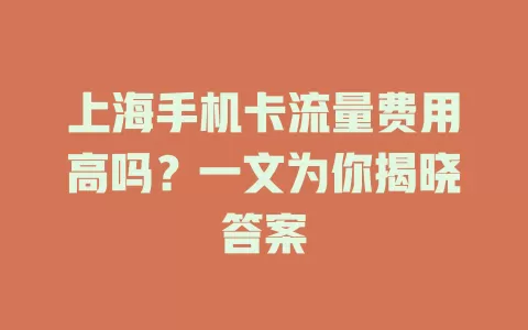 上海手机卡流量费用高吗？一文为你揭晓答案