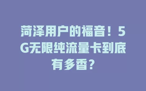菏泽用户的福音！5G无限纯流量卡到底有多香？