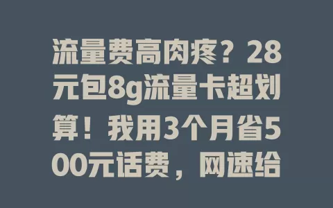 流量费高肉疼？28元包8g流量卡超划算！我用3个月省500元话费，网速给力，快试试！