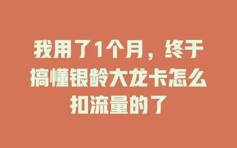 我用了1个月，终于搞懂银龄大龙卡怎么扣流量的了
