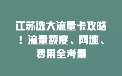 江苏选大流量卡攻略！流量额度、网速、费用全考量