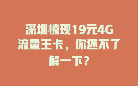 深圳惊现19元4G流量王卡，你还不了解一下？