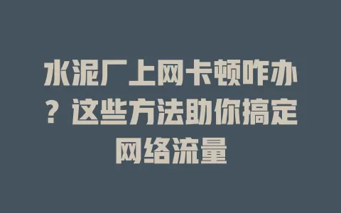 水泥厂上网卡顿咋办？这些方法助你搞定网络流量