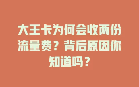 大王卡为何会收两份流量费？背后原因你知道吗？