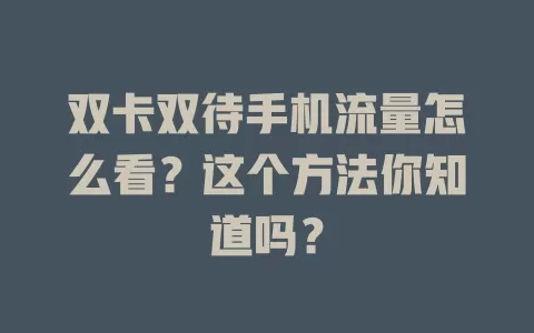 双卡双待手机流量怎么看？这个方法你知道吗？