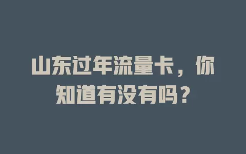 山东过年流量卡，你知道有没有吗？