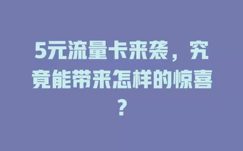 5元流量卡来袭，究竟能带来怎样的惊喜？