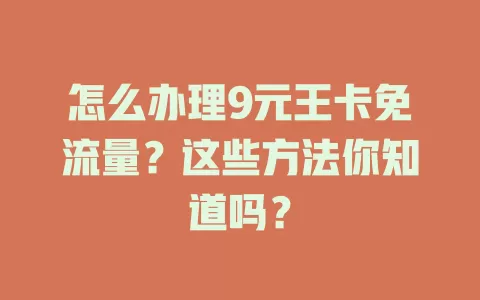怎么办理9元王卡免流量？这些方法你知道吗？