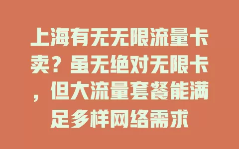 上海有无无限流量卡卖？虽无绝对无限卡，但大流量套餐能满足多样网络需求