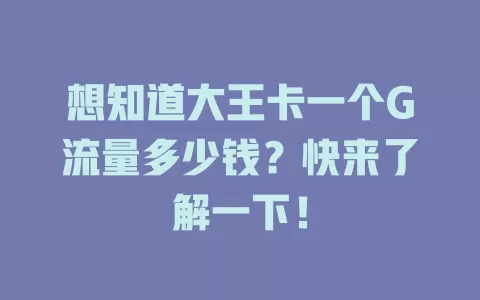 想知道大王卡一个G流量多少钱？快来了解一下！