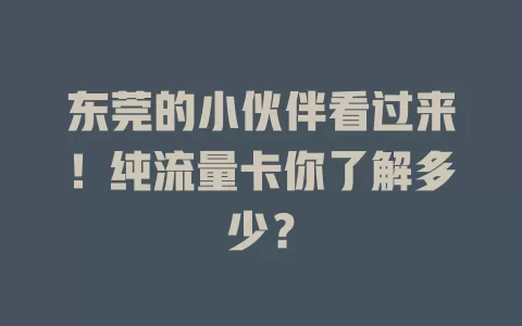 东莞的小伙伴看过来！纯流量卡你了解多少？