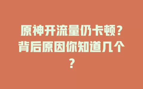 原神开流量仍卡顿？背后原因你知道几个？