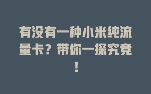 有没有一种小米纯流量卡？带你一探究竟！
