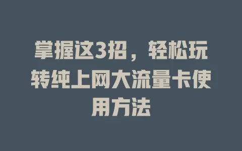 掌握这3招，轻松玩转纯上网大流量卡使用方法
