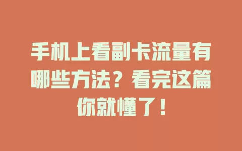 手机上看副卡流量有哪些方法？看完这篇你就懂了！