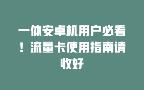 一体安卓机用户必看！流量卡使用指南请收好