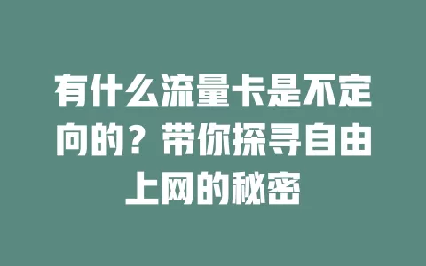 有什么流量卡是不定向的？带你探寻自由上网的秘密