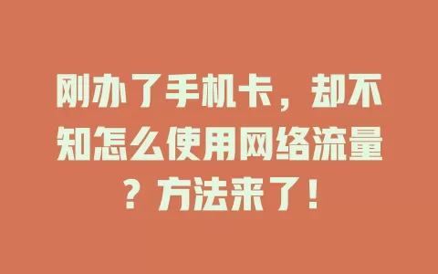 刚办了手机卡，却不知怎么使用网络流量？方法来了！