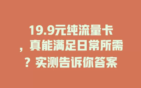 19.9元纯流量卡，真能满足日常所需？实测告诉你答案