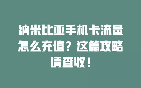 纳米比亚手机卡流量怎么充值？这篇攻略请查收！