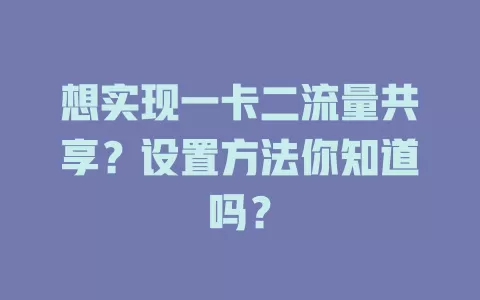 想实现一卡二流量共享？设置方法你知道吗？