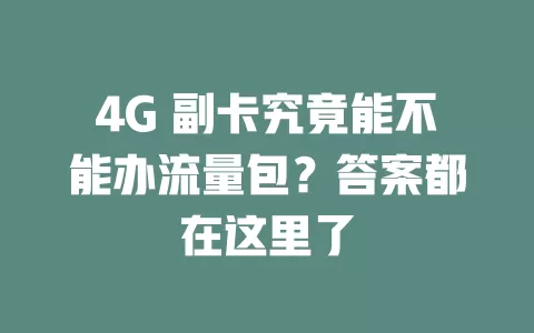 4G 副卡究竟能不能办流量包？答案都在这里了
