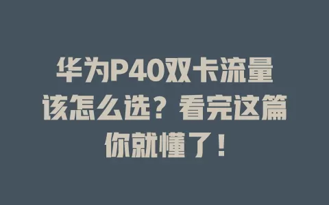 华为P40双卡流量该怎么选？看完这篇你就懂了！