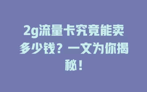 2g流量卡究竟能卖多少钱？一文为你揭秘！