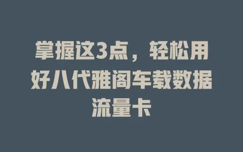 掌握这3点，轻松用好八代雅阁车载数据流量卡