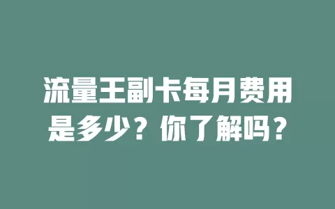 流量王副卡每月费用是多少？你了解吗？