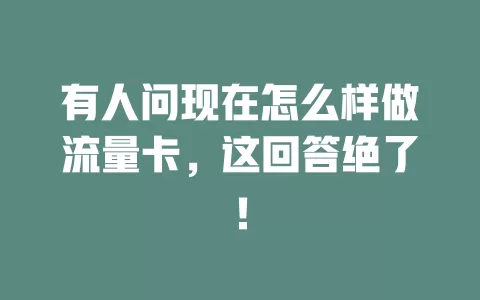 有人问现在怎么样做流量卡，这回答绝了！