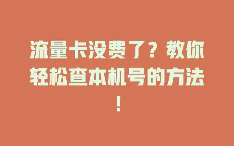 流量卡没费了？教你轻松查本机号的方法！
