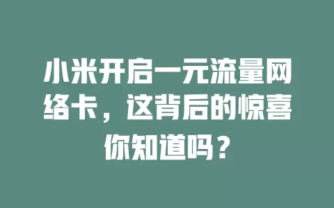 小米开启一元流量网络卡，这背后的惊喜你知道吗？