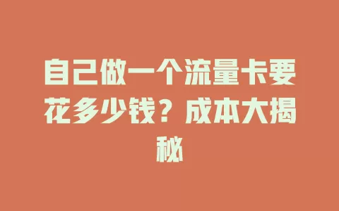 自己做一个流量卡要花多少钱？成本大揭秘