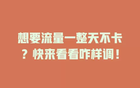 想要流量一整天不卡？快来看看咋样调！