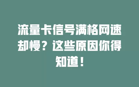 流量卡信号满格网速却慢？这些原因你得知道！