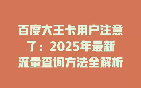 百度大王卡用户注意了：2025年最新流量查询方法全解析
