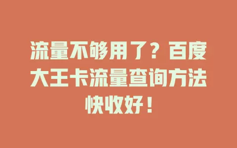 流量不够用了？百度大王卡流量查询方法快收好！