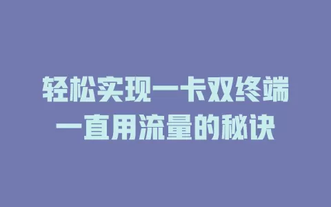 轻松实现一卡双终端一直用流量的秘诀
