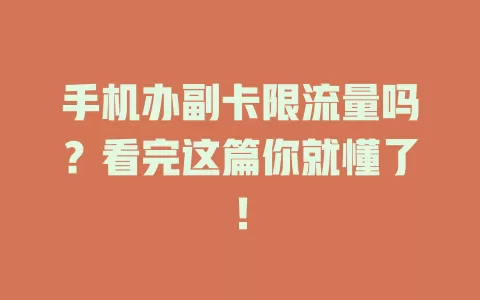 手机办副卡限流量吗？看完这篇你就懂了！
