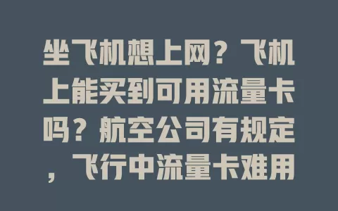 坐飞机想上网？飞机上能买到可用流量卡吗？航空公司有规定，飞行中流量卡难用，机场售卖多供候机，非正规渠道风险大，不建议机上买，候机按需选，飞行中安心等落地再上网