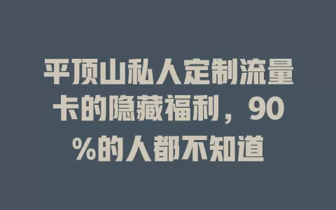 平顶山私人定制流量卡的隐藏福利，90%的人都不知道