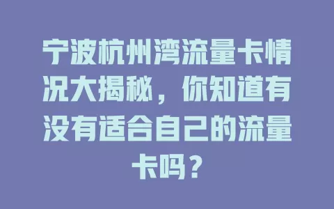 宁波杭州湾流量卡情况大揭秘，你知道有没有适合自己的流量卡吗？