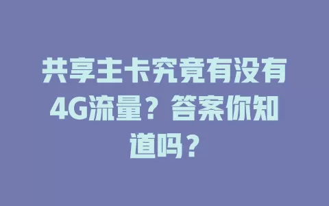 共享主卡究竟有没有4G流量？答案你知道吗？