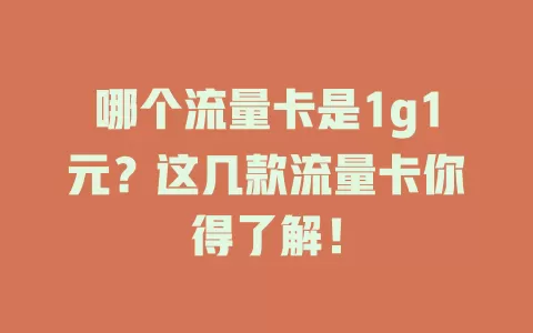 哪个流量卡是1g1元？这几款流量卡你得了解！