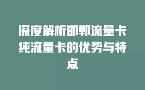 深度解析邯郸流量卡纯流量卡的优势与特点