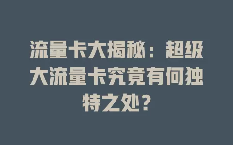 流量卡大揭秘：超级大流量卡究竟有何独特之处？