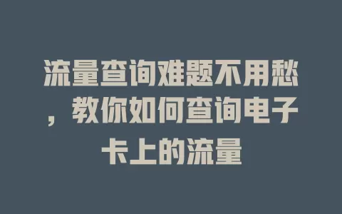 流量查询难题不用愁，教你如何查询电子卡上的流量