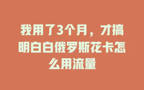 我用了3个月，才搞明白白俄罗斯花卡怎么用流量